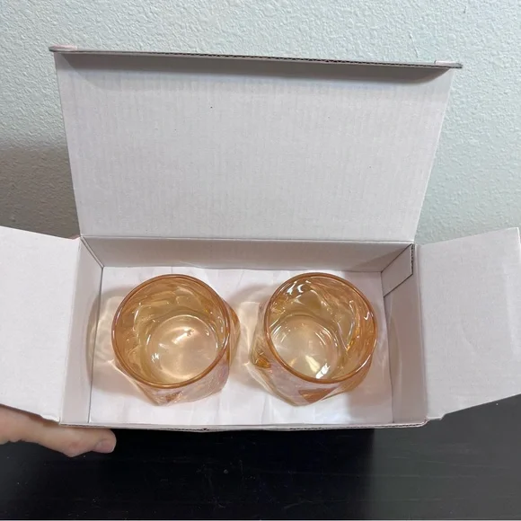 MCM Amber Twisted Whiskey Glasses - Set of 2 - Spiral Lowball Rocks Glass in Box - Picture 14 of 14